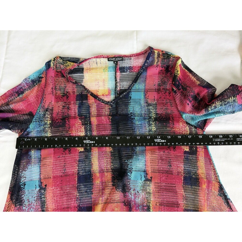 Dor Dor Couture Colorful 3/4 bell sleeves mesh top/coverup size Medium - Picture 7 of 8